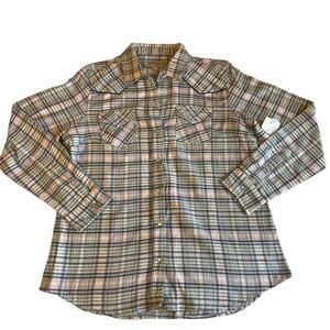 NWT Canyon Guide Outfitters Pink & Blue Button Up Western Wear Plaid Shirt Med